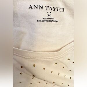 Ann Taylor Cream Long Sleeve Tee with Gold Accents